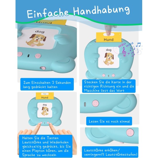 Winnrok Talking Flashcards German, Children's Toy from 2 3 4 5 6 Years, Educational Games from 3 Years for Autism, Educational Toy from 2 Years, Toy Gift for Children Boys Girls 112 Sheets 224 Words Winnrok Talking Flashcards German, Children's Toy from 2 3 4 5 6 Years, Educational Games from 3 Years for Autism, Educational Toy from 2 Years, Toy Gift for Children Boys Girls 112 Sheets 224 Words