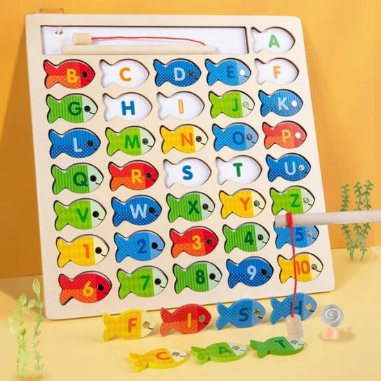 Wooden Magnetic Fishing Game, Montessori Preschool Alphabet Puzzle Educational Toys with Word Cards, Letters and Numbers Fish Catching for 3 4 5 Year Old Toddlers Gifts (Style B) Wooden Magnetic Fishing Game, Montessori Preschool Alphabet Puzzle Educational Toys with Word Cards, Letters and Numbers Fish Catching for 3 4 5 Year Old Toddlers Gifts (Style B)
