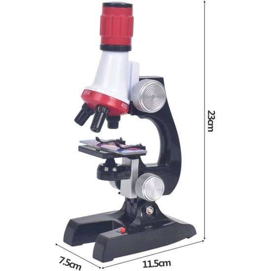 Middle Kids Microscope Kids Beginner Microscope Adjustable Focus Microscope 100x-1200x Biological monocular, ABS Plastic, Battery Powered (Batteries not Included) 11.5x7.5x23cm