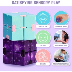 BunMo Infinity Cubes Fidget Pack. 2pc Infinity Cube Fidget Toy Pack - Purple Galaxy & Pink Blue. Fidget Cube Doubles as Stress Relief, Anxiety Relief and Stocking Stuffers for Kids.