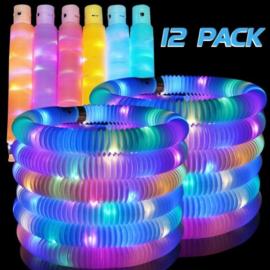 Kids Mandi LED Flashing Pop Tube Fidget Toys, Pipe Sensory Tools for Stress and Anxiety Relief, Tubes with Led Light for Kids (LED Pop Tubes - Pack of 6) Kids Mandi LED Flashing Pop Tube Fidget Toys, Pipe Sensory Tools for Stress and Anxiety Relief, Tubes with Led Light for Kids (LED Pop Tubes - Pack of 6)