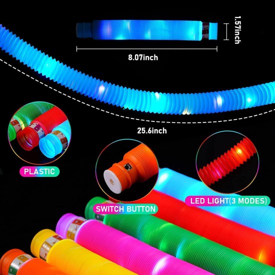Kids Mandi LED Flashing Pop Tube Fidget Toys, Pipe Sensory Tools for Stress and Anxiety Relief, Tubes with Led Light for Kids (LED Pop Tubes - Pack of 12) Kids Mandi LED Flashing Pop Tube Fidget Toys, Pipe Sensory Tools for Stress and Anxiety Relief, Tubes with Led Light for Kids (LED Pop Tubes - Pack of 12)