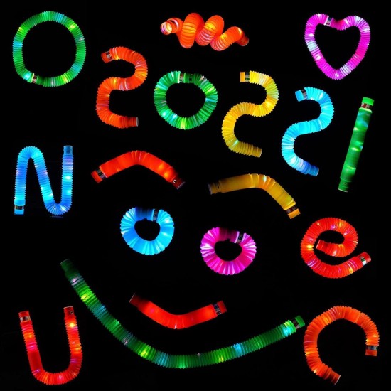 Kids Mandi LED Flashing Pop Tube Fidget Toys, Pipe Sensory Tools for Stress and Anxiety Relief, Tubes with Led Light for Kids (LED Pop Tubes - Pack of 12) Kids Mandi LED Flashing Pop Tube Fidget Toys, Pipe Sensory Tools for Stress and Anxiety Relief, Tubes with Led Light for Kids (LED Pop Tubes - Pack of 12)