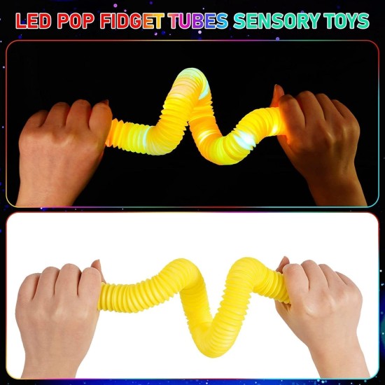 Kids Mandi LED Flashing Pop Tube Fidget Toys, Pipe Sensory Tools for Stress and Anxiety Relief, Tubes with Led Light for Kids (LED Pop Tubes - Pack of 12) Kids Mandi LED Flashing Pop Tube Fidget Toys, Pipe Sensory Tools for Stress and Anxiety Relief, Tubes with Led Light for Kids (LED Pop Tubes - Pack of 12)