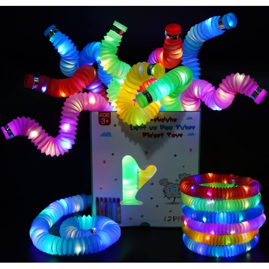 Pskdyhe 12 Pack Jumbo Light Up Pop Tubes Fidget Toys,LED Glow Tubes Sensory Toys in The for Kids Birthday Party,Pop Glow Sticks for Dark Party Pskdyhe 12 Pack Jumbo Light Up Pop Tubes Fidget Toys,LED Glow Tubes Sensory Toys in The for Kids Birthday Party,Pop Glow Sticks for Dark Party