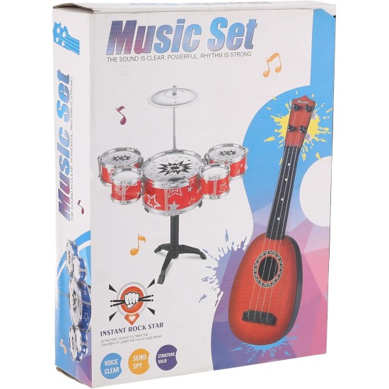 MT Kids percussion instrument toy plastic simulation electroplate jazz drum set with guitar(669-57) MT Kids percussion instrument toy plastic simulation electroplate jazz drum set with guitar(669-57)