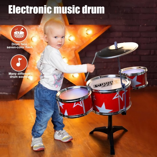 TOMMYHOME Mini Electronic Drum Set for Kids,Musical Initiation Toys with Various Instrument Sounds. Great Holiday for Girls & Boys (Red)