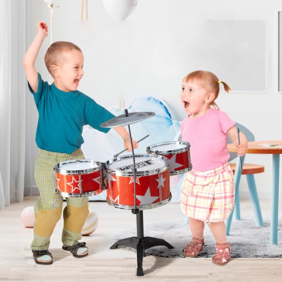 TOMMYHOME Mini Electronic Drum Set for Kids,Musical Initiation Toys with Various Instrument Sounds. Great Holiday for Girls & Boys (Red)