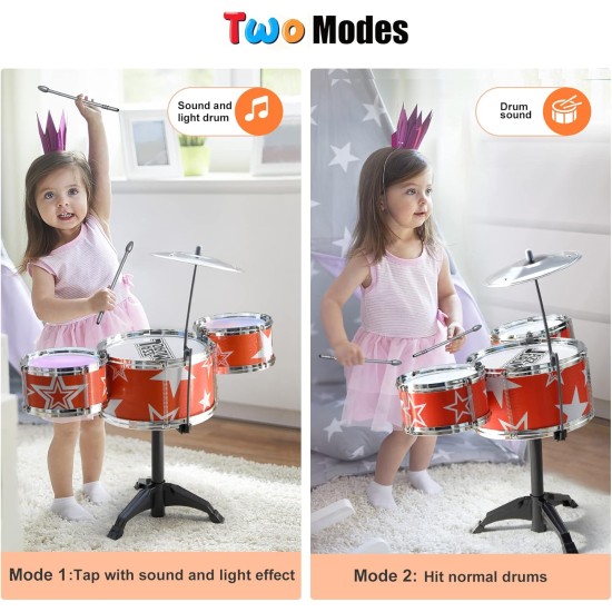 TOMMYHOME Mini Electronic Drum Set for Kids,Musical Initiation Toys with Various Instrument Sounds. Great Holiday for Girls & Boys (Red)