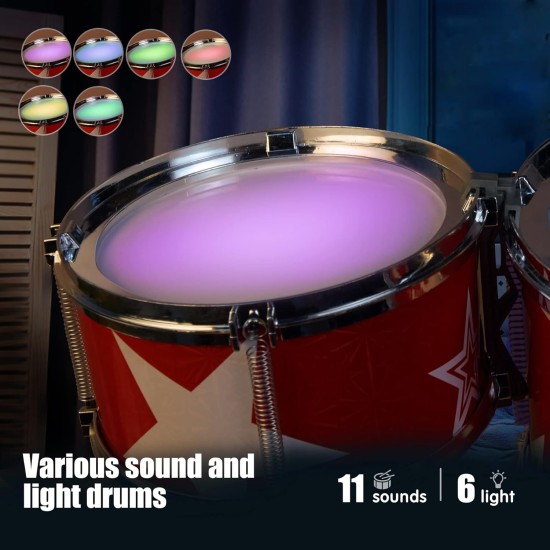 TOMMYHOME Mini Electronic Drum Set for Kids,Musical Initiation Toys with Various Instrument Sounds. Great Holiday for Girls & Boys (Red)