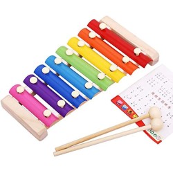 Wooden Xylophone Piano Musical Instrument Toy with 8 Colored Metal Key with 2 Child-Safe Mallets for Kids and Babies