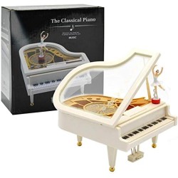 White Piano Music Box With Ballerina Girl On The Piano Musical Toy Dancing