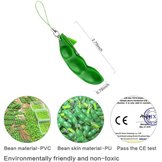 Anpole Keyring Extrusion Bean Pea Soybean Stress Relieving Chain Toys Set Of 5 Pieces - Green Anpole Keyring Extrusion Bean Pea Soybean Stress Relieving Chain Toys Set Of 5 Pieces - Green