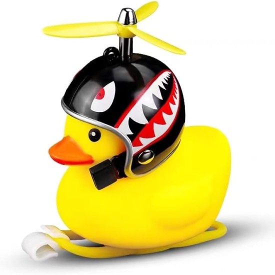 FASHION MANIA Rubber Duck Toy Car Ornaments Yellow Duck Car Dashboard Decorations Squeeze Duck Bicycle Horns with Propeller Helmet Shark Design