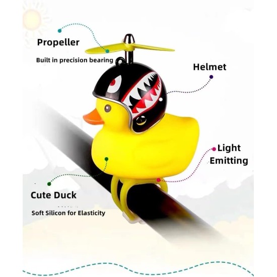 FASHION MANIA Rubber Duck Toy Car Ornaments Yellow Duck Car Dashboard Decorations Squeeze Duck Bicycle Horns with Propeller Helmet Shark Design