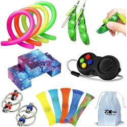 ZCOINS Fidget Toy Pack Infinity Cube Flippy Chain Peapod Marble Mesh Fidget Stretchy Band