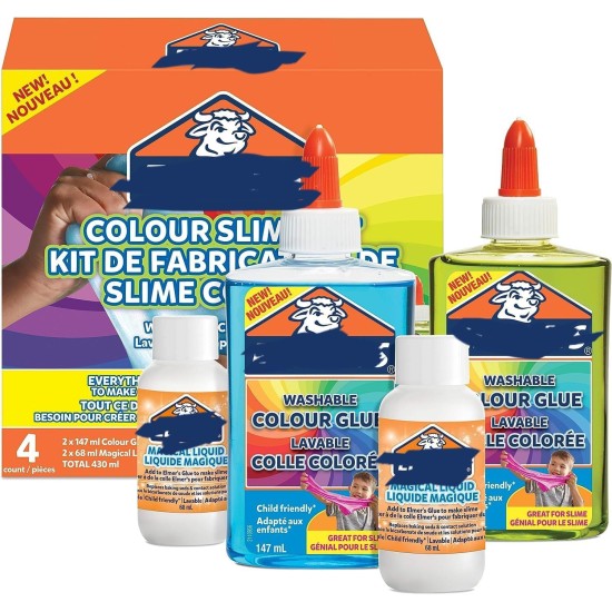 EElmer's Colour Slime Kit | Slime Supplies Include Translucent Colour PVA Glue | Assorted Colours | With Magical Liquid Slime Activator | 4 Piece Slime Making Set EElmer's Colour Slime Kit | Slime Supplies Include Translucent Colour PVA Glue | Assorted Colours | With Magical Liquid Slime Activator | 4 Piece Slime Making Set