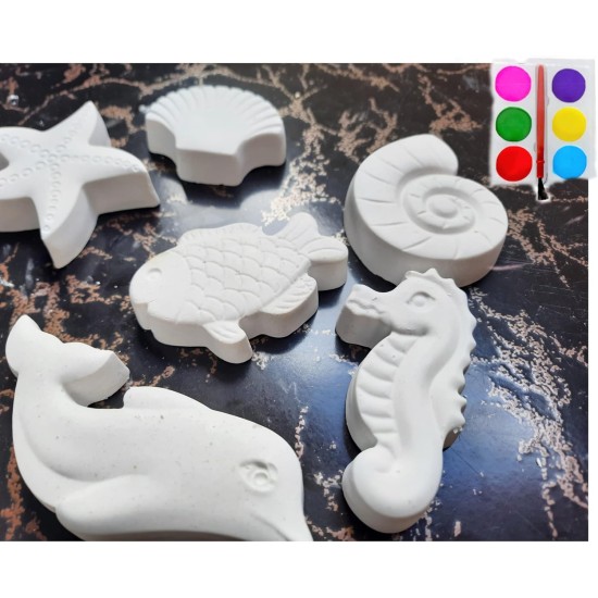 Gypsum Painting Figures (Sea Creatures) 6 Pcs + Watercolor Palette Gypsum Painting Figures (Sea Creatures) 6 Pcs + Watercolor Palette