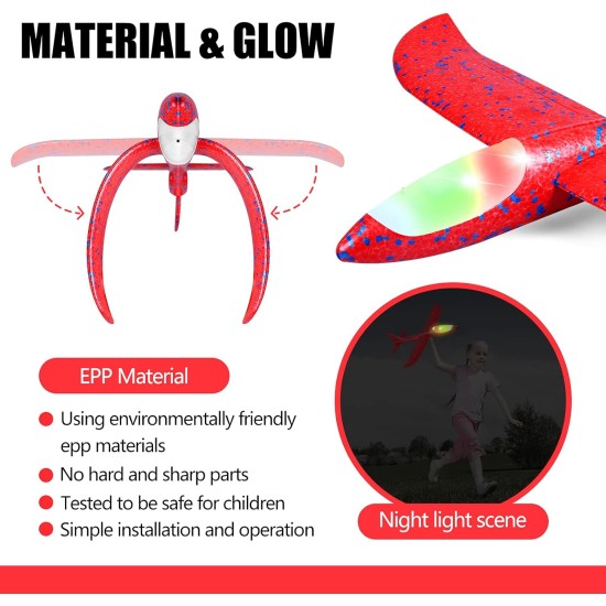 2 Pack LED Light Airplane,17.5" Large Throwing Foam Plane,2 Flight Mode Glider Plane,Flying Toy for Kids,Gifts for 3 4 5 6 7 8 9 Years Old Boy,Outdoor Sport Toys Birthday Party Favors Foam Airplane 2 Pack LED Light Airplane,17.5" Large Throwing Foam Plane,2 Flight Mode Glider Plane,Flying Toy for Kids,Gifts for 3 4 5 6 7 8 9 Years Old Boy,Outdoor Sport Toys Birthday Party Favors Foam Airplane