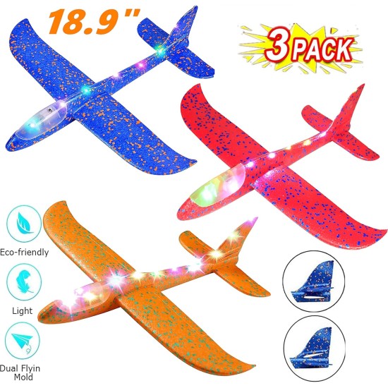 AYEBIA Foam Airplanes,Flying Glider Plane Toys for Kids 3 4 5 6-12 Years Old Boys Girls, Throwing Foam Airplane Gifts for Outdoor, Garden Games (SET OF 3) AYEBIA Foam Airplanes,Flying Glider Plane Toys for Kids 3 4 5 6-12 Years Old Boys Girls, Throwing Foam Airplane Gifts for Outdoor, Garden Games (SET OF 3)