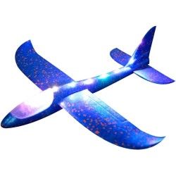 Domybestshop Throwing Foam Airplane Hand Launch Glider Inertia Aircraft with LED Light For Kids (Navy Blue)