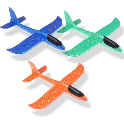 Maigendoo 3 Packs Foam Plane Gliders, Large Airplane Toy, Manual Throwing Foam Plane, Dual Flight Mode Aeroplane Toys for Boys Girls Outdoor Sport Game, Kids Birthday Party Favors, Blue Orange Green