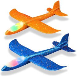 Mumoo Bear, Throwing Foam Flying Plane Led Light Airplane 17.5" Throwing Foam Plane 2 Flight For Kids 3-9 Years, Large, Assorted Colors, Pack of 2, ‎LC-TYPLNE-BL