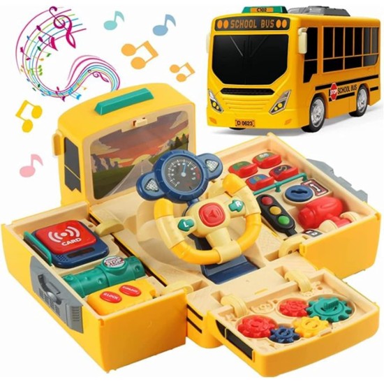 Fantastic-Kids-Toys School Bus Toy with Sound and Light Simulation Steering Wheel, Musical School Bus Toy for Toddlers, Multifunctional Educational Bus Driving Educational Toy, Preschool Gift Fantastic-Kids-Toys School Bus Toy with Sound and Light Simulation Steering Wheel, Musical School Bus Toy for Toddlers, Multifunctional Educational Bus Driving Educational Toy, Preschool Gift