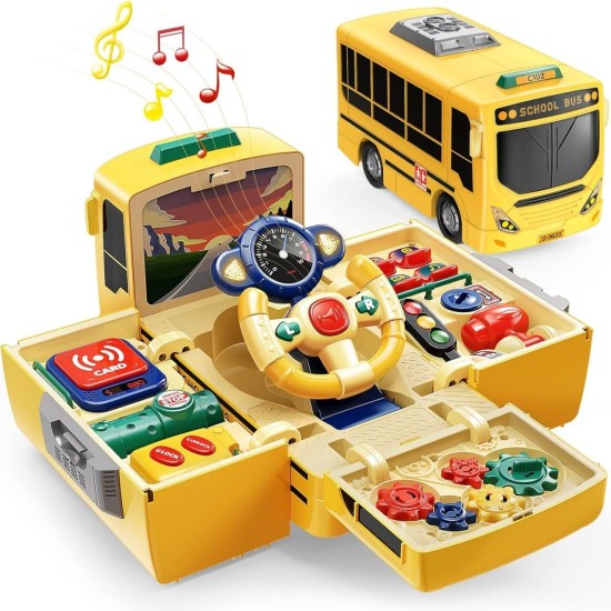 Fantastic-Kids-Toys School Bus Toy with Sound and Light Simulation Steering Wheel, Musical School Bus Toy for Toddlers, Multifunctional Educational Bus Driving Educational Toy, Preschool Gift Fantastic-Kids-Toys School Bus Toy with Sound and Light Simulation Steering Wheel, Musical School Bus Toy for Toddlers, Multifunctional Educational Bus Driving Educational Toy, Preschool Gift