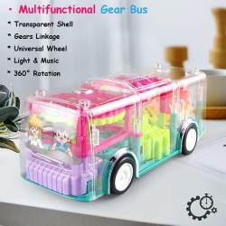 Wikiannt Light Up Transparent Gear Bus Toy, Mechanical Gear Transparent Bus Toy Transparent Fish Toy with Visible Moving Colorful Gears Bump & Go Car Toy with Universal Wheel and 360° Rotation