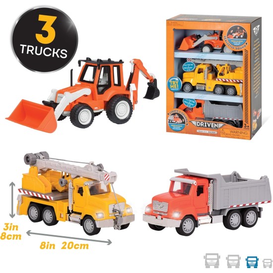 Micro Construction Fleet Driven, Micro Small Toy Construction Vehicle Fleet, Set of 3 Pieces Micro Construction Fleet Driven, Micro Small Toy Construction Vehicle Fleet, Set of 3 Pieces