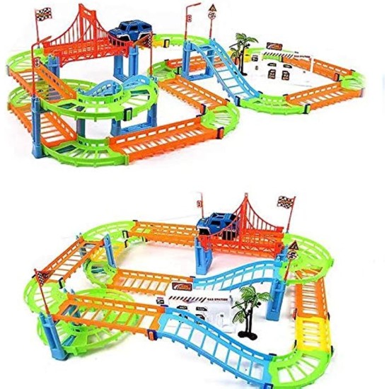 Car toy DIY 3D Electric Rail Car Speed Rail Electric Puzzle Toy Stall Multi-layer Track Race Train Track Multilayer Construction Vehicles model assemble Educational Toys Gift For Kids Children