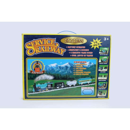 Generic Service railway train set toy for kids - authentic puffing smoke ,over 384 cm of track - battery operated -16 pieces , multi colors Generic Service railway train set toy for kids - authentic puffing smoke ,over 384 cm of track - battery operated -16 pieces , multi colors