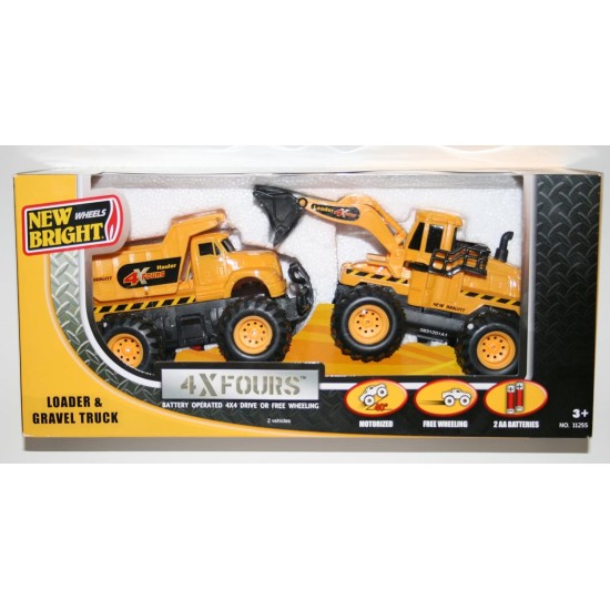 New Bright 5" B/O 4XFOURS CONSTRUCTION VEHICLES TWIN PACK WITH TRAILER Package Size (cm): 31 x 11 x 16 New Bright 5" B/O 4XFOURS CONSTRUCTION VEHICLES TWIN PACK WITH TRAILER Package Size (cm): 31 x 11 x 16