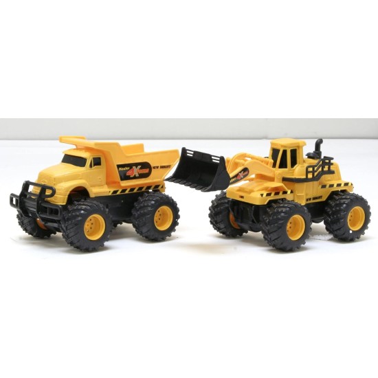 New Bright 5" B/O 4XFOURS CONSTRUCTION VEHICLES TWIN PACK WITH TRAILER Package Size (cm): 31 x 11 x 16 New Bright 5" B/O 4XFOURS CONSTRUCTION VEHICLES TWIN PACK WITH TRAILER Package Size (cm): 31 x 11 x 16