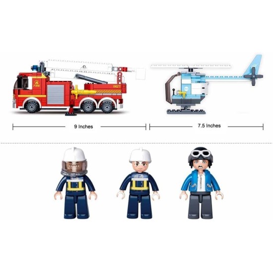 Sluban M38-B0627 Platform Truck with Fire Helicopter, Multi-Colors