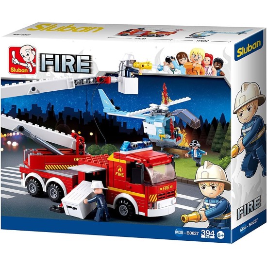 Sluban M38-B0627 Platform Truck with Fire Helicopter, Multi-Colors