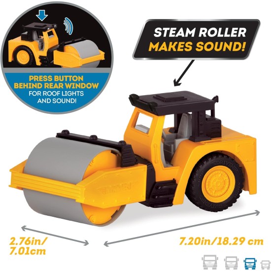 Driven by Battat Micro Steam Heavy-Duty Roller, Light, and Sound – Trucks and Construction Toys Driven by Battat Micro Steam Heavy-Duty Roller, Light, and Sound – Trucks and Construction Toys