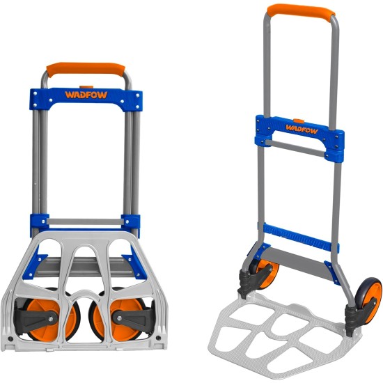 Foldable hand truck 100kg Extended size 520x485x1110mm Folded size 60x485x830mm Foot plate size 350x485mm The main plastic stress points are made of durable nylon -WWB9A10 Foldable hand truck 100kg Extended size 520x485x1110mm Folded size 60x485x830mm Foot plate size 350x485mm The main plastic stress points are made of durable nylon -WWB9A10