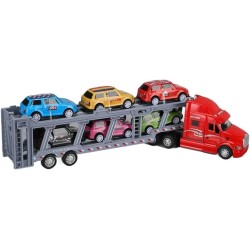 MT Heavy Duty Tractor Trailer Transport Car Transport Toy Truck with 6 Cars, assorted colors