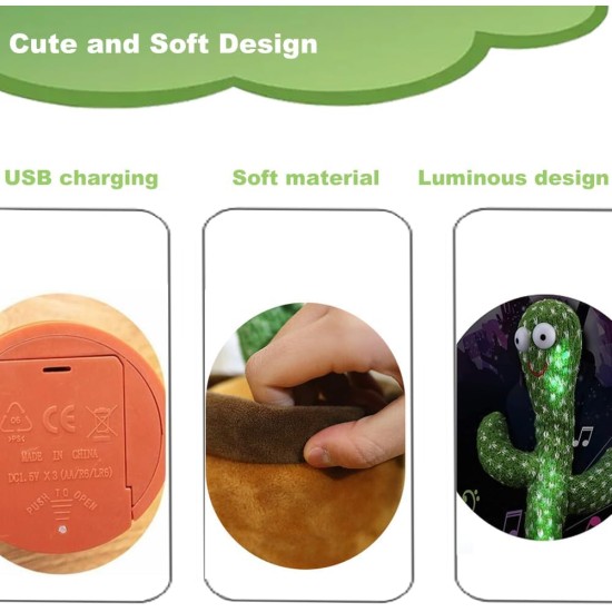 VOLTPULSE Dancing Talking Cactus Toys, Singing Mimicking Recording Repeating What You Say, Electronic Light Up Plush Toys VOLTPULSE Dancing Talking Cactus Toys, Singing Mimicking Recording Repeating What You Say, Electronic Light Up Plush Toys
