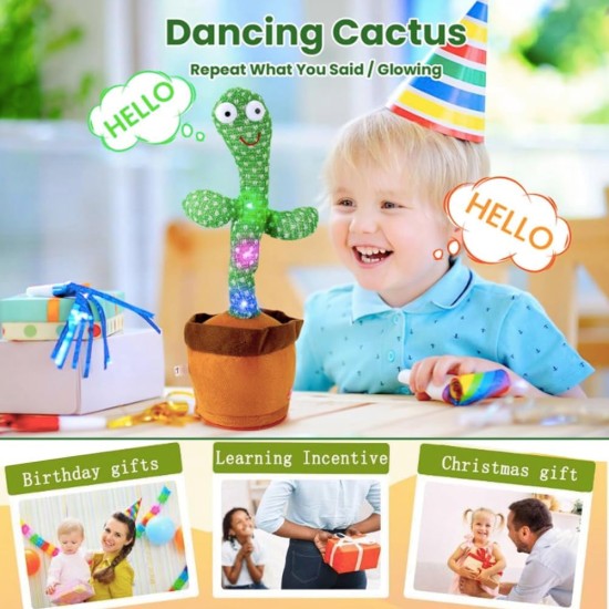 VOLTPULSE Dancing Talking Cactus Toys, Singing Mimicking Recording Repeating What You Say, Electronic Light Up Plush Toys VOLTPULSE Dancing Talking Cactus Toys, Singing Mimicking Recording Repeating What You Say, Electronic Light Up Plush Toys
