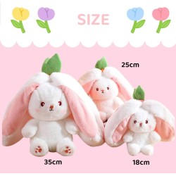 KOWAKA Strawberry Bunny Transformed into Little Rabbit Fruit Doll Plush Toy Carrot Rabbit Plush Doll Girl Kids Birthday Present (Carrot Rabbit, 35cm)