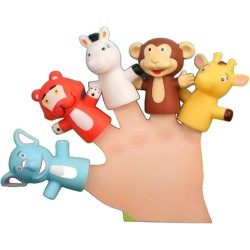 Set Of 5 Silicone Finger Puppets for Children and Babies, Animals Shape Bath Toy, Hand Puppet Stories Cute Small Dolls Rubber Bath Toy Gift for Children (Chicken-Cat-Cow-Dog-Sheep)