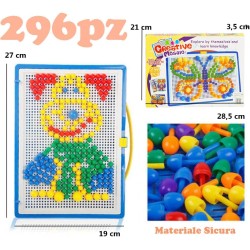 KOKOBOX 296pcs Mosaic Creative Puzzle Toy Block DIY Building Game Colourful Christmas Party Birthday Gift for Girls Boys 3+ Years Educational Toy Creative 3D Coloured Mushroom Nails