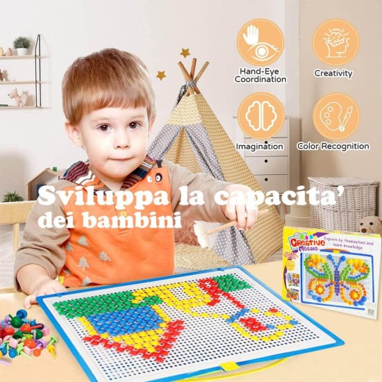 KOKOBOX 296pcs Mosaic Creative Puzzle Toy Block DIY Building Game Colourful Christmas Party Birthday Gift for Girls Boys 3+ Years Educational Toy Creative 3D Coloured Mushroom Nails KOKOBOX 296pcs Mosaic Creative Puzzle Toy Block DIY Building Game Colourful Christmas Party Birthday Gift for Girls Boys 3+ Years Educational Toy Creative 3D Coloured Mushroom Nails
