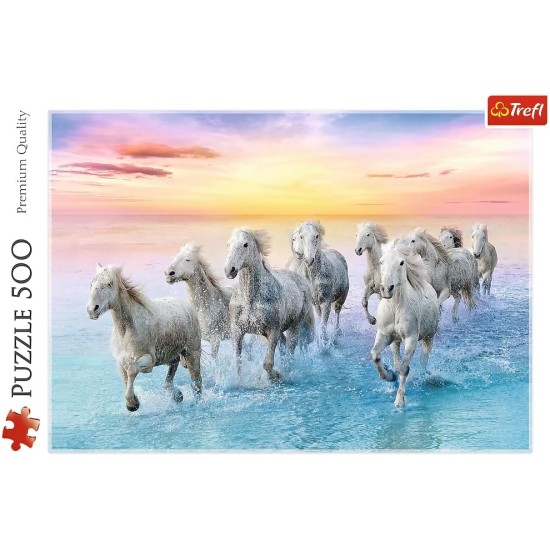 Galloping white horses
