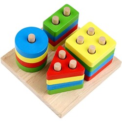 Children puzzle wooden four sets of column toys early education wisdom set of column intelligence geometric shape cognition matching blocks