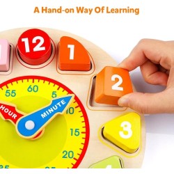 DMG TECH Wooden Color Sorting Clock Teaching Time For Kids - Multi Color
