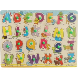 English Letters Wooden Animal Puzzle Board With Handles For Unisex, Multi Color